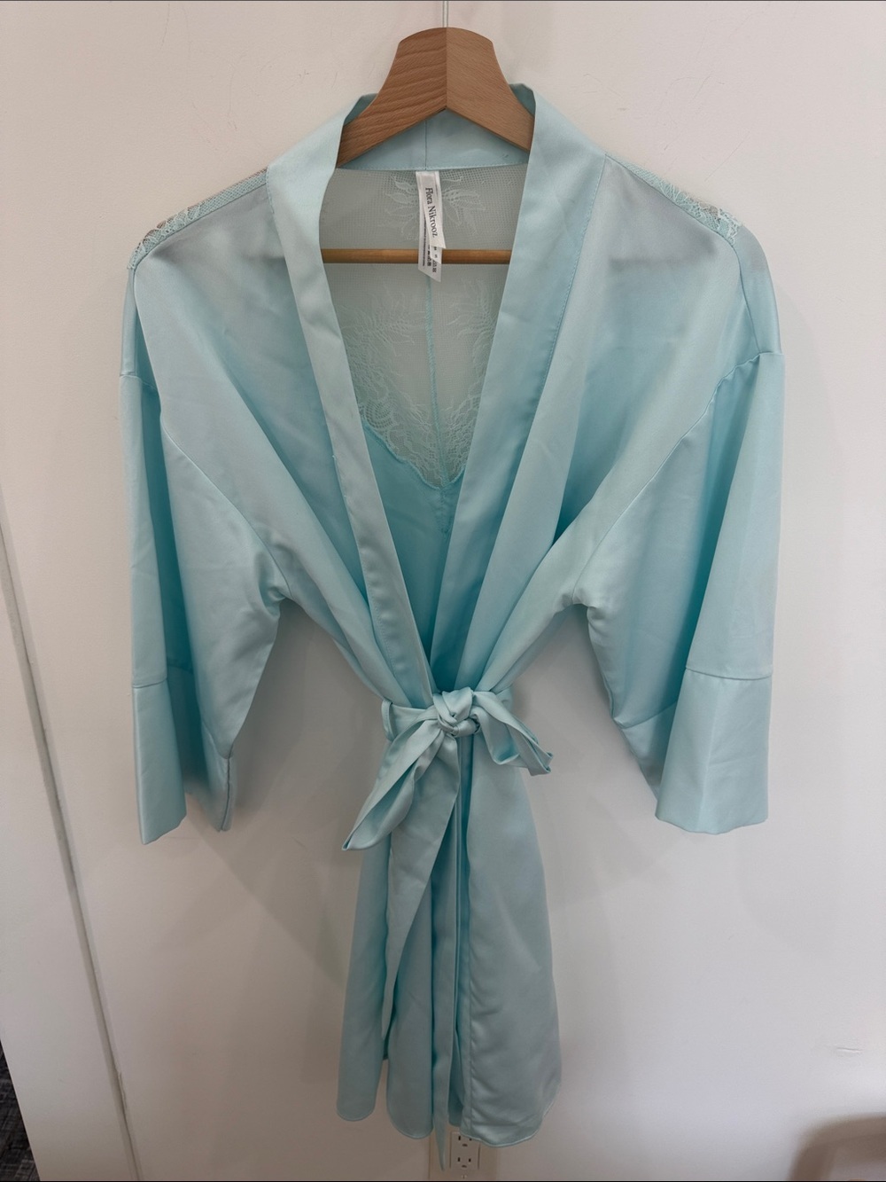 Flora Nikrooz Light Blue Satin Lace-Trim Robe - Picture 3 of 13